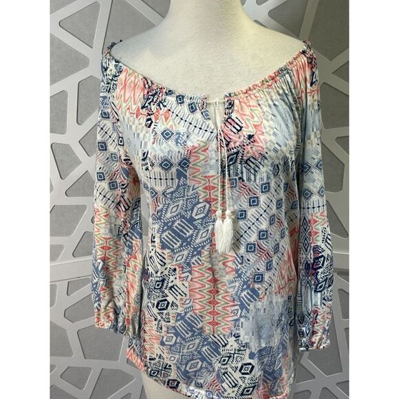 Chaps Med Boho Blouse with Tassels - Picture 7 of 14